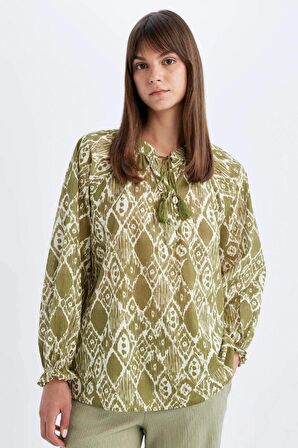 DeFacto Relax Fit Desenli Vual Uzun Kollu Bluz Tunik C9738AX24SMGN1156