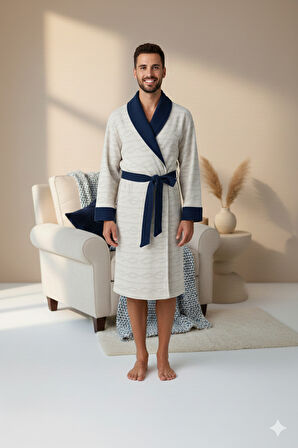 Özdilek Halat Desenli Şalyaka Peştamal Bornoz Bej S/M Beden