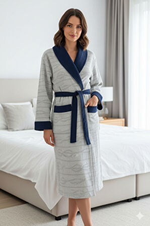 Özdilek Halat Desenli Şalyaka Peştamal Bornoz Gri S/M Beden