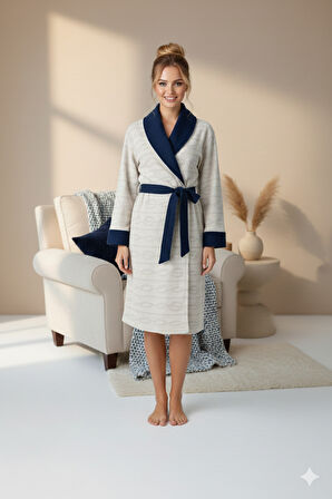 Özdilek Halat Desenli Şalyaka Peştamal Bornoz Bej L/XL Beden