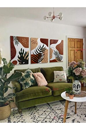 3lü Set Boho Bohem Bohe Retro Art Soyut Tablo Dekoratif Kanvas Tablo Canvas Tablolar Soyut Tablolar