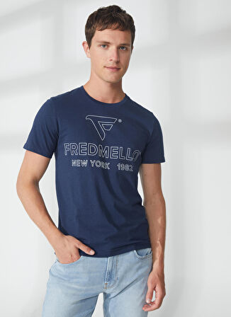 Fred Mello Bisiklet Yaka Mavi Erkek T-Shirt FM23S01TGBLUE