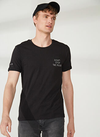 Fred Mello Bisiklet Yaka Siyah Erkek T-Shirt FM23S16TGBLACK