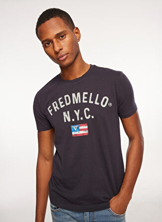 Fred Mello Bisiklet Yaka Lacivert Erkek T-Shirt FM23W11TG