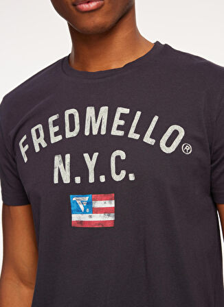 Fred Mello Bisiklet Yaka Lacivert Erkek T-Shirt FM23W11TG