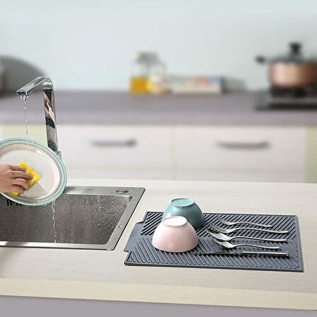 Evyora® Büyük Bulaşık Kurutma Matı,Silikon Bulaşık Kurutma Matı Çok Amaçlı Tezgah Üstü Mat