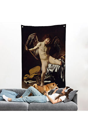 Caravaggio - Aşk Meleği/Tanrısı Victor Duvar Örtüsü - Cupid as Victor-8060