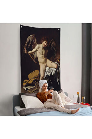 Caravaggio - Aşk Meleği/Tanrısı Victor Duvar Örtüsü - Cupid as Victor-8060