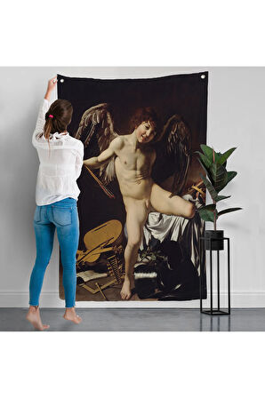 Caravaggio - Aşk Meleği/Tanrısı Victor Duvar Örtüsü - Cupid as Victor-8060