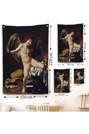 Caravaggio - Aşk Meleği/Tanrısı Victor Duvar Örtüsü - Cupid as Victor-8060