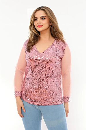 Pullu Kolları Tül Bluz