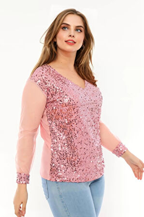 Pullu Kolları Tül Bluz