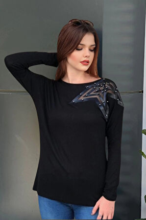 Omuz Yıldız Aplikeli Bluz