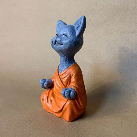 Uretti - Pınar 6606 - El Yapımı Kedi Buda Tealight Mumluk 2'li Dekoratif Set