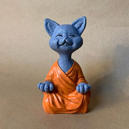Uretti - Pınar 6606 - El Yapımı Kedi Buda Tealight Mumluk 2'li Dekoratif Set