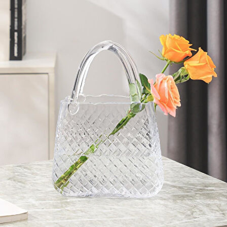 Çanta Vazo Cam Çiçek Vazosu Dekoratif Şeffaf Vazo Büyük Boy Oval Model 1,5kg Glass Bag Vase