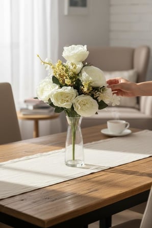 Yapay Çiçek Krem 10Dallı Katmerli Gelincik Karışık Aranjman Demeti 45*25cm