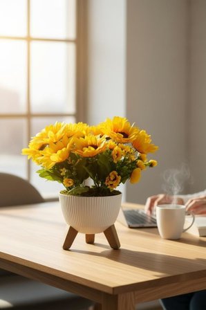 Yapay Çiçek Renkli Ayçiçeği Salon Çiçeği Zigon Saksıda Yapay Bitki 37*40cm