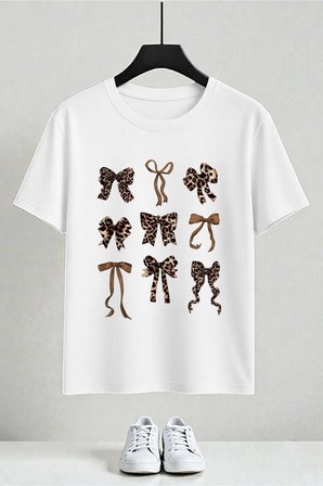 Unisex Leopar Desenli Kurdeleler Baskılı Tasarım Tshirt