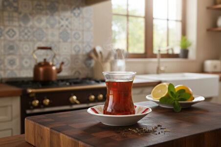 Paşabahçe 6'lı Çay Bardağı 130cc ve Porland Porselen 6'lı Çay Tabağı Set (Kolye,Küpe Hediyeli)