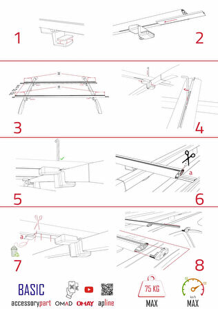 Ford Transit/Tourneo Courier Post-Facelift 2018-2022 Arası ile Uyumlu BASIC Model Ara Atkı Tavan Barı Gri 2 Adet