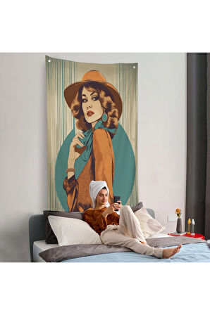 Güzel Retro Kadın Duvar Örtüsü-8069
