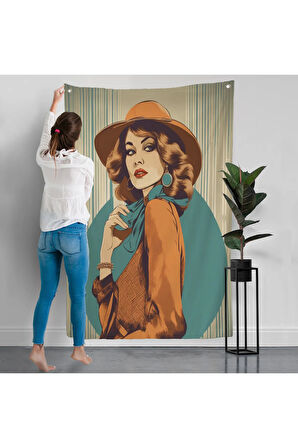 Güzel Retro Kadın Duvar Örtüsü-8069