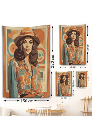 Şapkalı Güzel Retro Kadın Duvar Örtüsü-8070