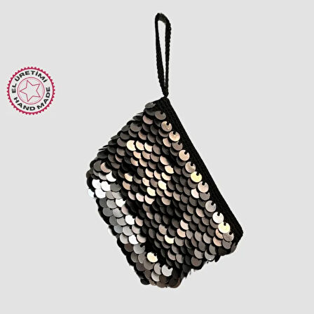 Uretti - Sefa 4419 - El Yapımı Makrome İp Pullu Clutch - Siyah