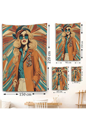 Şapkalı Güzel Retro Kadın Duvar Örtüsü-8071
