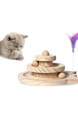 Ahşap Kedi Oyuncağı 😸 Toplu Zeka Oyuncağı & Tüylü Olta Seti 🪵🪶