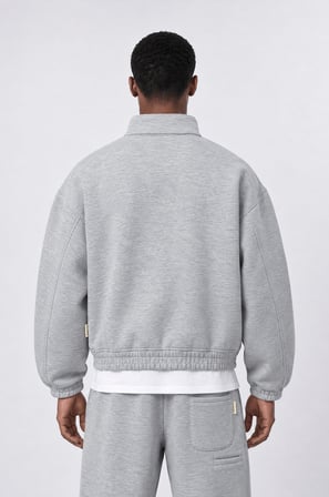 Erkek Crop Fit Panda Oversize Zip Gri Melanj