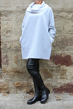 Kadın Gri Kısa Tasarım Sweatshirt Elbise 8072-2010
