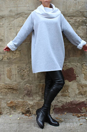 Kadın Gri Kısa Tasarım Sweatshirt Elbise 8072-2010