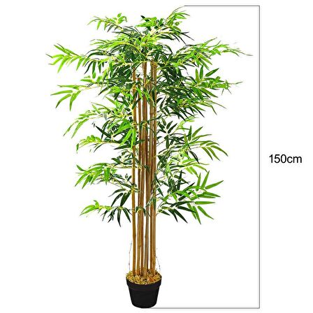 Yapay Bambu Ağacı Ekstra Doğal Görünüm Siyah Saksılı 6 dallı 150cm