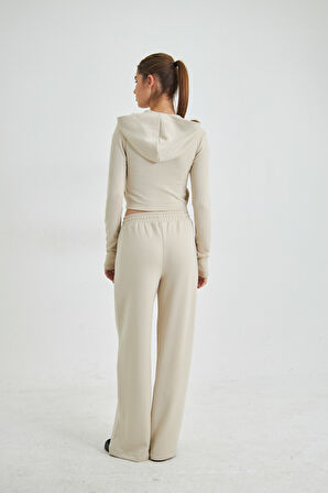 Fermuarlı Kapüşonlu Sweatshirt ve Geniş Paça Özel Dikim Pantolon Modal Kumaş