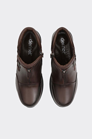 Hakiki Deri Fermuarlı Kadın Bot 