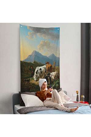 Johann Dallinger - Boğa ve İnekleriyle Genç Çiftçi Duvar Örtüsü --8077