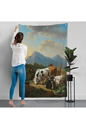 Johann Dallinger - Boğa ve İnekleriyle Genç Çiftçi Duvar Örtüsü --8077