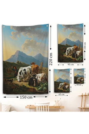 Johann Dallinger - Boğa ve İnekleriyle Genç Çiftçi Duvar Örtüsü --8077