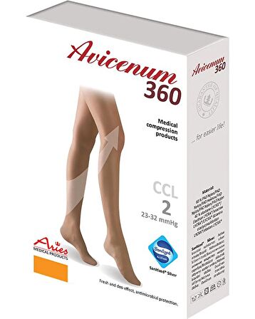 Avicenum CCL2 PHELEBO 360AG, FINE Dantelli Burnu Kapalı Orta Basınç Diz Üstü Çorap, L - Beden