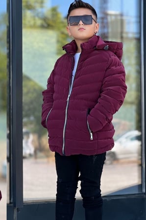 Erkek Çocuk Çıkarılabilir Kapüşonlu Sık Dikişli Nova Kumaş Kışlık Şişme Mont KM4016