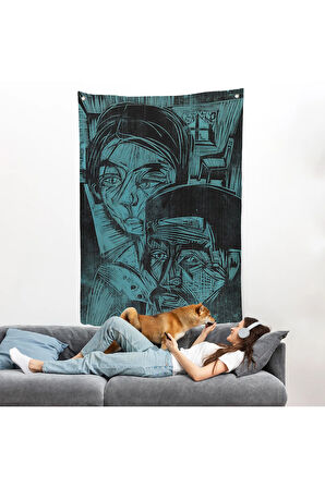 Ernst Ludwig Kirchner - Kulübedeki Köylü Çift Duvar Örtüsü-8078