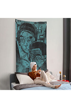 Ernst Ludwig Kirchner - Kulübedeki Köylü Çift Duvar Örtüsü-8078