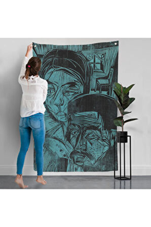 Ernst Ludwig Kirchner - Kulübedeki Köylü Çift Duvar Örtüsü-8078