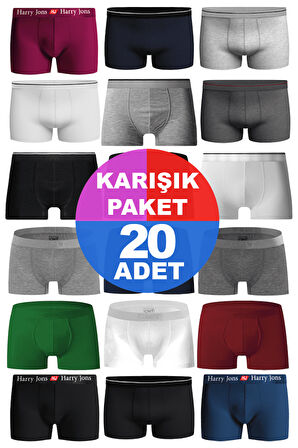 Erkek 20 Adet Rastgele Sürpriz Düz Renk Pamuklu Boxer - Özel Gizemli Paketinde Sürpriz Boxer
