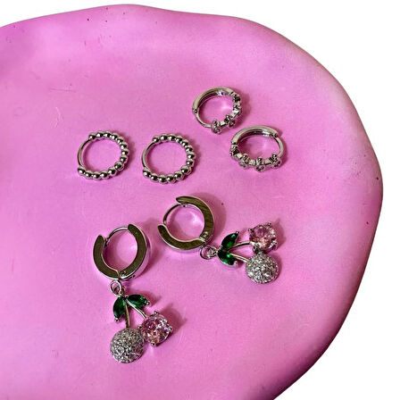 Uretti - Melik 9215 3 Farklı Modelli 6'lı Çelik Küpe Seti