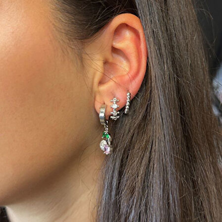 Uretti - Melik 9215 3 Farklı Modelli 6'lı Çelik Küpe Seti