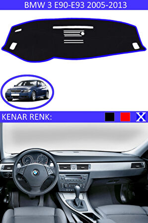BMW 3 E90-E93 2005-2013 İçin Uygun Torpido Koruma Halısı Siyah Kenar Renk Mavi