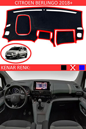 Citroen Berlingo 2018+ Modelleri İçin Uygun Torpido Koruma Halısı Siyah Kenar Renk Kırmızı
